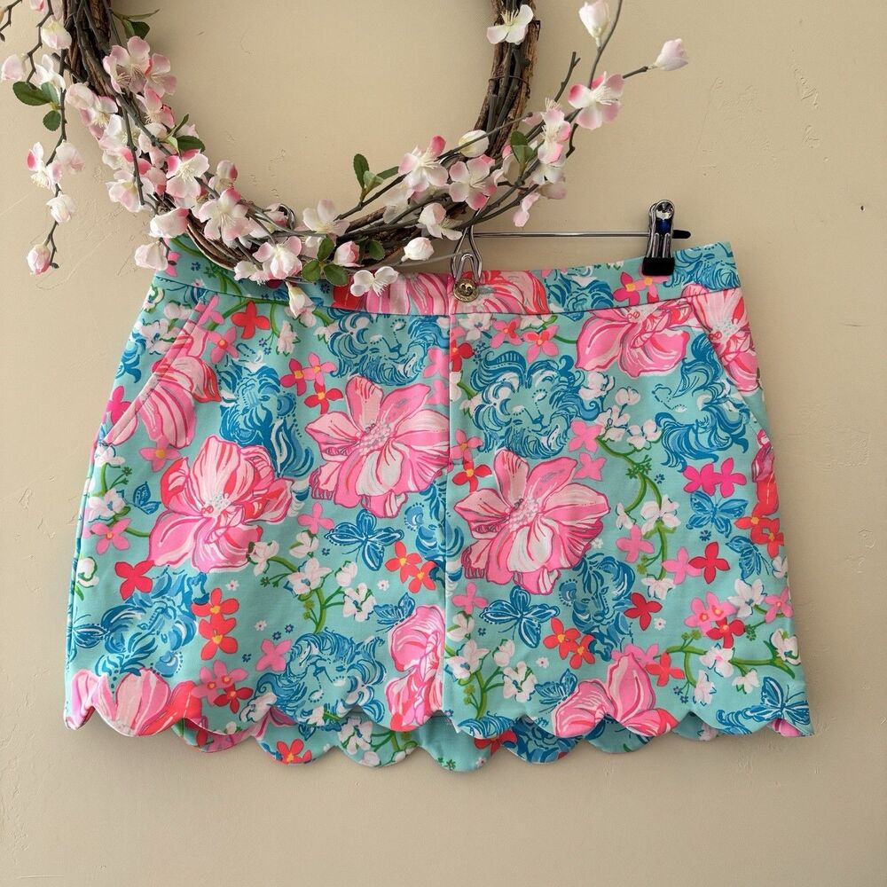 LILLY PULITZER SKORT COLETTE KNIT SCALLOP HEM SURF BLUE LUSCIOUS LIONS NWT sz 10